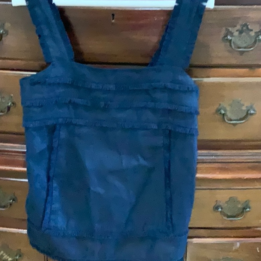 J Crew Navy Fringed Edge Sleeveless Cotton Top Machine Wash Never worn Sz 6